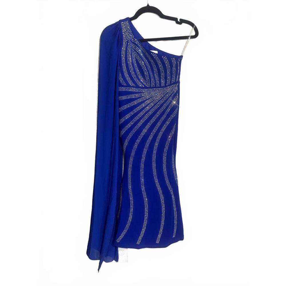 Youths Blue One Shoulder Dress with Rhinestone Detailing‎